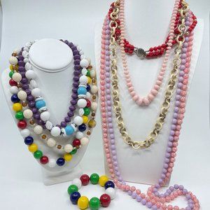 Vintage Jewelry Lot Colorful Beaded Plastic Acrylic Necklaces & Bracelet 80s 70s